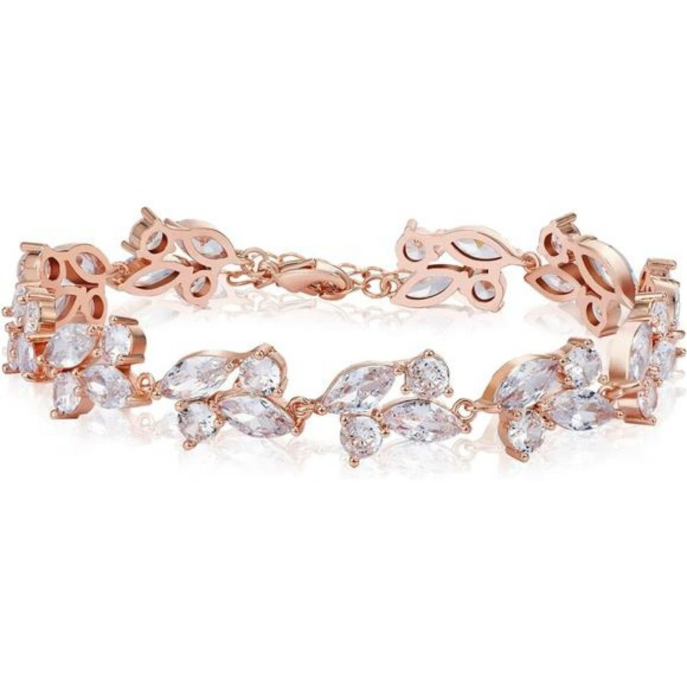 Rose Gold Bridal Bracelet Wedding Bridal Jewelry Cubic Zirconia